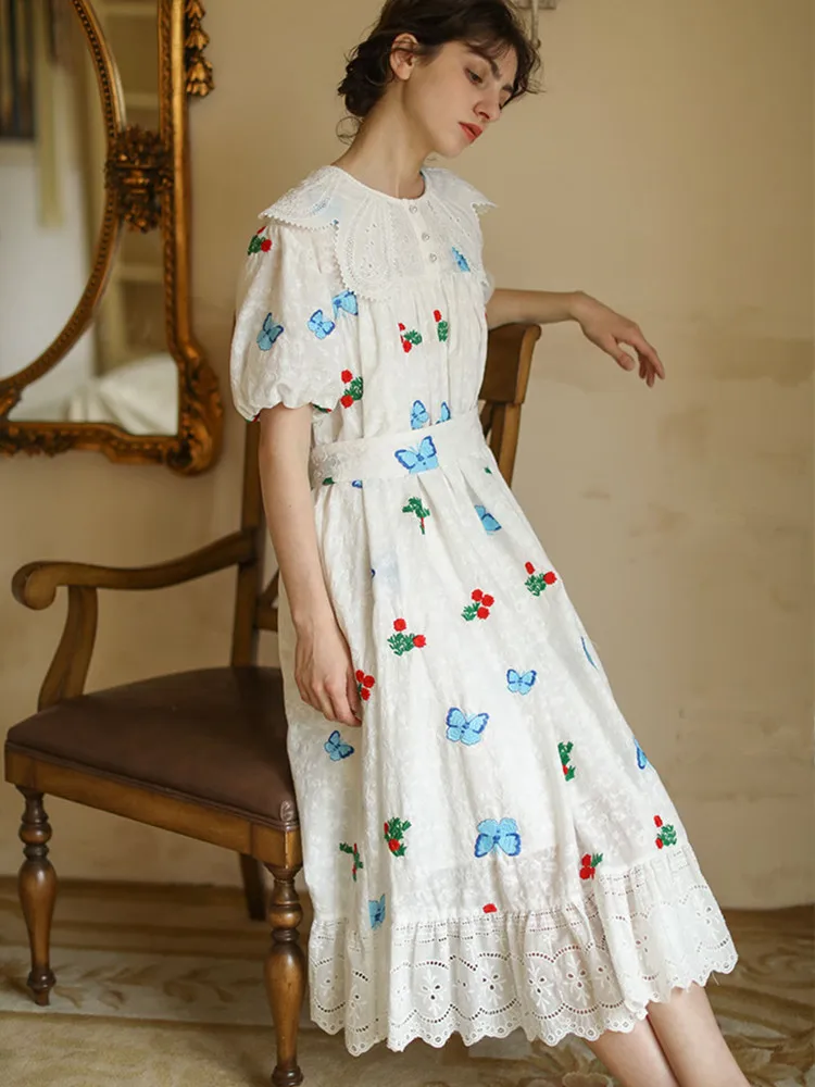 AIGYPTOS Women Summer100%Cotton Dress Vintage Elegant Embroidery Butterfly Floral A-Line Midi Dress Moir Girls Puff Sleeve Dress
AIGYPTOS Women Summer100%Cotton Dress Vintage Elegant Embroidery Butterfly Floral A-Line Midi Dress Moir Girls Puff Sleeve Dress