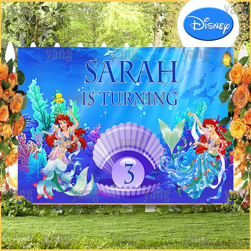 

Красочный фон для фотосъемки с изображением маленькой Русалочки, диснеейской принцессы Ариэль, моря, вечевечерние НКИ на день рождения