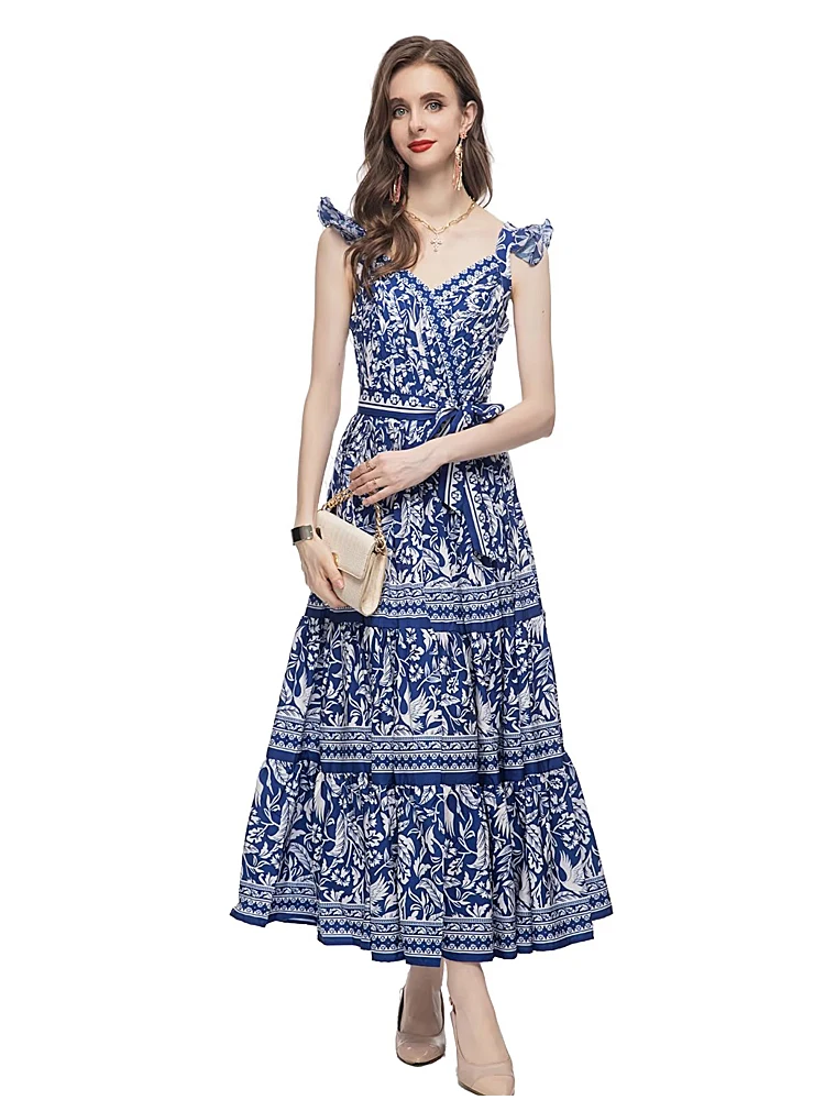 Summer New High Quality Female Printed Bohemian Blue Sexy Party Sexy Holiday Party Sweet Camisole Strap Long Dresses For Women
Summer New High Quality Female Printed Bohemian Blue Sexy Party Sexy Holiday Party Sweet Camisole Strap Long Dresses For Women