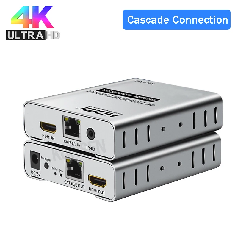 4K 120M HDMI Extender over Cat5e/6 RJ45 Ethernet Cable Support Cascade Connection HDMI Splitter Extension Video Transmitter IR
4K 120M HDMI Extender over Cat5e/6 RJ45 Ethernet Cable Support Cascade Connection HDMI Splitter Extension Video Transmitter IR