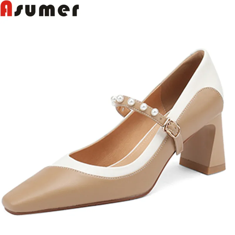 ASUMER 2022 New Simple Split Leather High Heels Shoes Woman Square Toe Solid Women Pumps Ladies Dress String Bead Shoes
ASUMER 2022 New Simple Split Leather High Heels Shoes Woman Square Toe Solid Women Pumps Ladies Dress String Bead Shoes