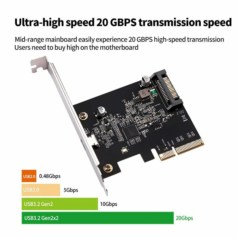 

IOCREST USB 3.2 PCI Express Expansion Card PCI-E 4X to USB3.2 Gen2 X2 Type-C 20Gbps SATA Powered ASMedia ASM3242