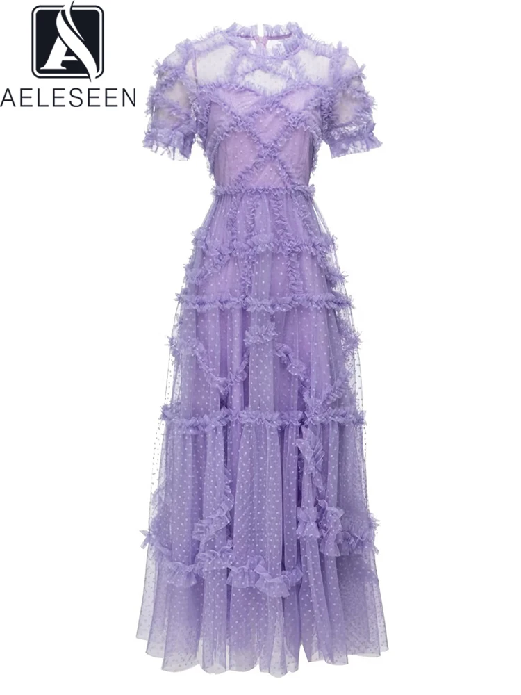 

AELESEEN Luxury Summer Layered Dress Fashion Dots Print Edibles Gauze Tree Fungus 3D Appliques Prom Long Elegant Party Tulle