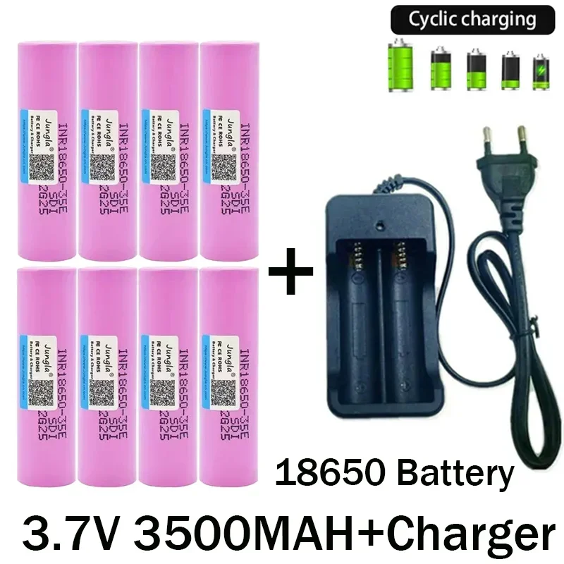 

18650 Battery Free Shipping 2024New Bestselling 35E Li-ion 3.7V 3500MAH+Charger RechargeableBattery Suitable Screwdriver Battery