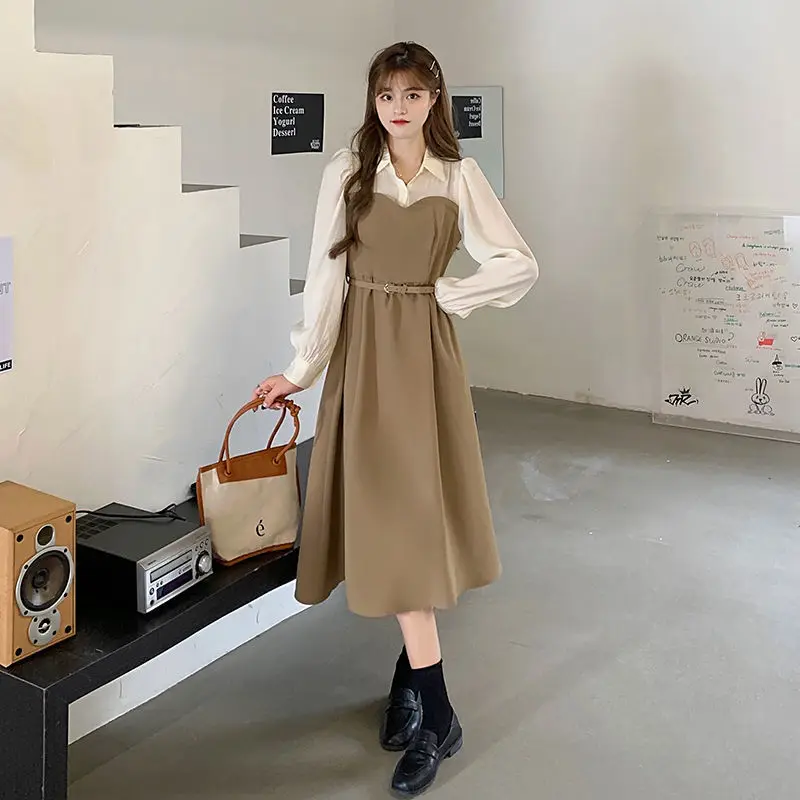 New Women's Vintage French Versatile Fake Two Pieces Casual Slim Fit Mid Length Shirt Dress Women POLO Neck Puff A Line Vestido
New Women's Vintage French Versatile Fake Two Pieces Casual Slim Fit Mid Length Shirt Dress Women POLO Neck Puff A Line Vestido