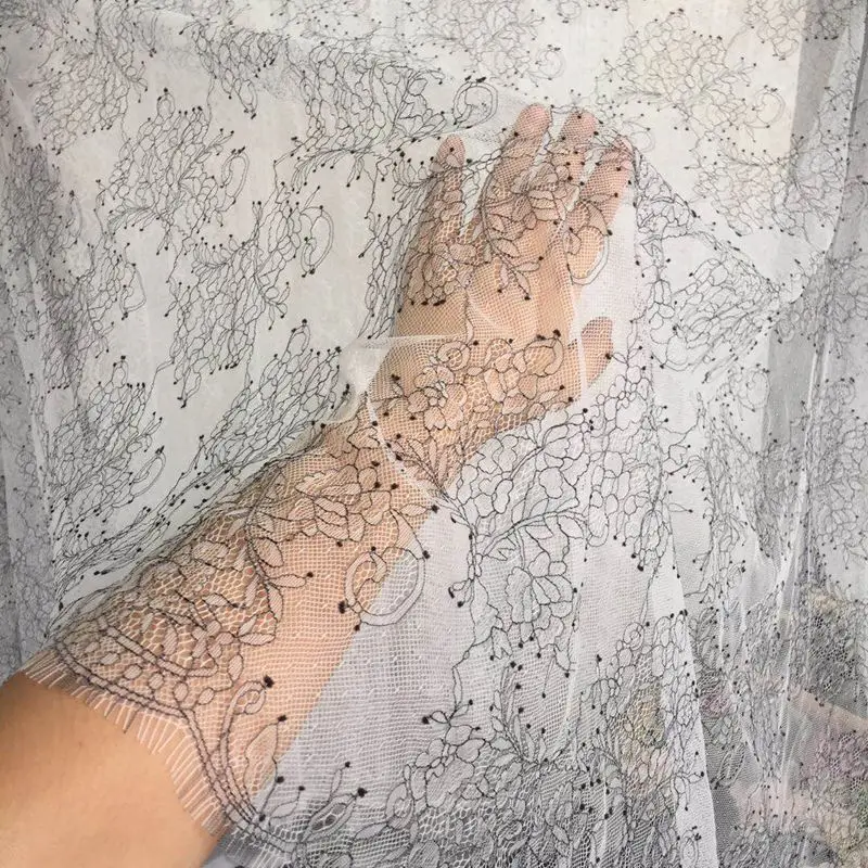 3 meters long black gauze two-color embroidered eyelashes lace mesh cloth clothing dress bottoming shirt fabric
3 meters long black gauze two-color embroidered eyelashes lace mesh cloth clothing dress bottoming shirt fabric