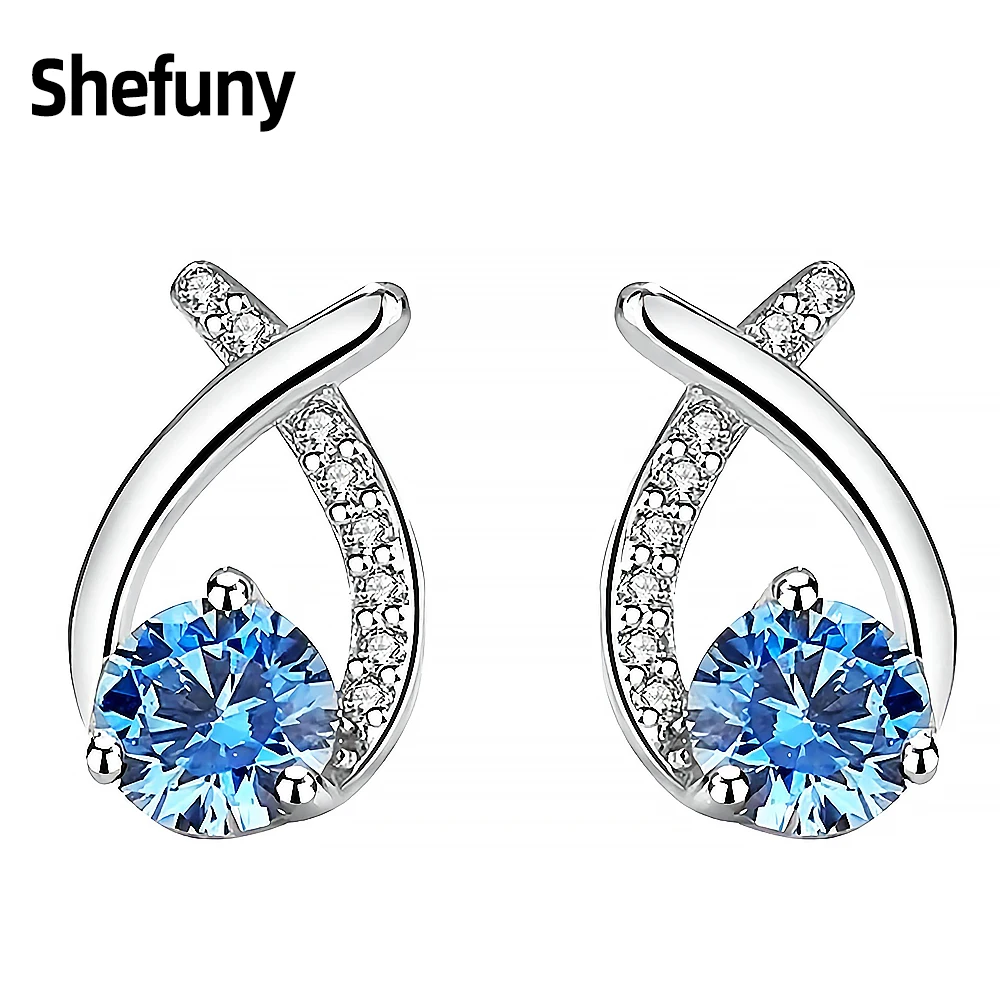 925 Sterling Silver Geometric Stud Earrings Fish Tail Cross Blue Cubic Zirconia Earrings For Women Fine Jewelry Birthday Gift
925 Sterling Silver Geometric Stud Earrings Fish Tail Cross Blue Cubic Zirconia Earrings For Women Fine Jewelry Birthday Gift