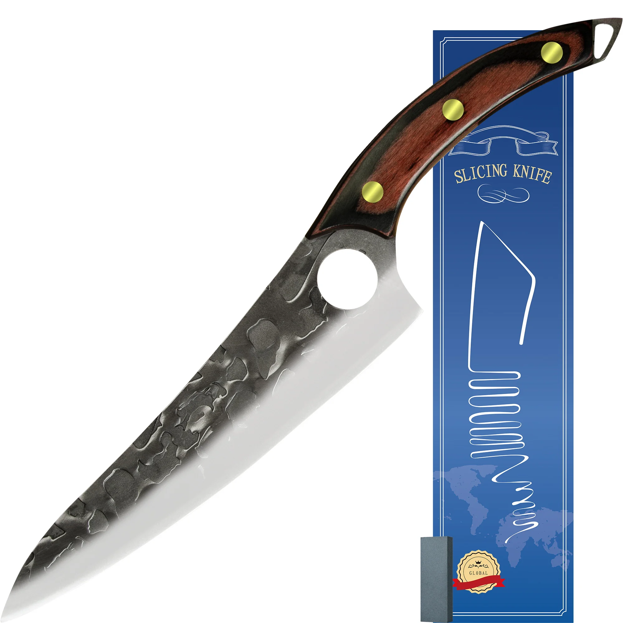 XYj Slicing Knife Stainless Steel 8 Inch Hammered Pattern Cooking Cleaver Kitchen Chef Knife With Full Tang Wood Handle in Box
XYj Slicing Knife Stainless Steel 8 Inch Hammered Pattern Cooking Cleaver Kitchen Chef Knife With Full Tang Wood Handle in Box