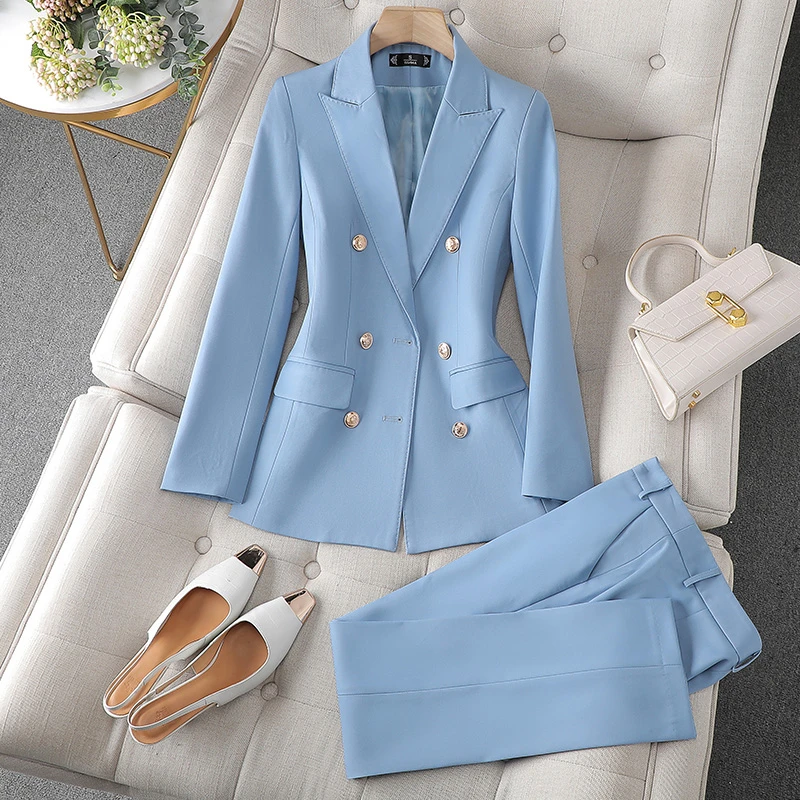 2023 New Blazers Women Office Pant Suits Korean Fashion Long Sleeve Double Breasted Slim Blazer Casual Blue Suits Pant 2 Piece
2023 New Blazers Women Office Pant Suits Korean Fashion Long Sleeve Double Breasted Slim Blazer Casual Blue Suits Pant 2 Piece