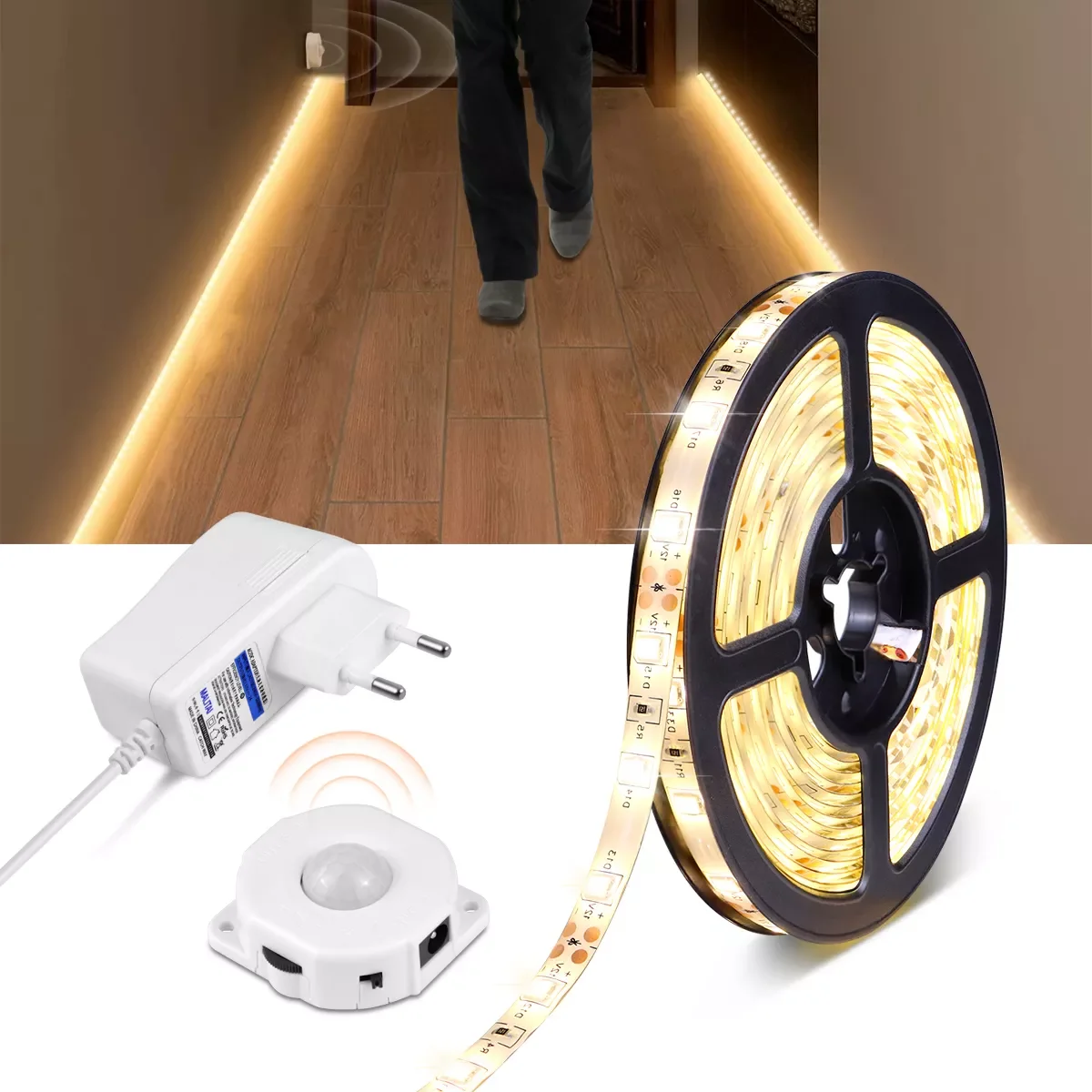 Motion Sensor LED Under Cabinet Light Bed Night Light 1M-5M LED Strip Tape Night Sensor Lamp With 110V-220V to 12V Power Adapter
Motion Sensor LED Under Cabinet Light Bed Night Light 1M-5M LED Strip Tape Night Sensor Lamp With 110V-220V to 12V Power Adapter