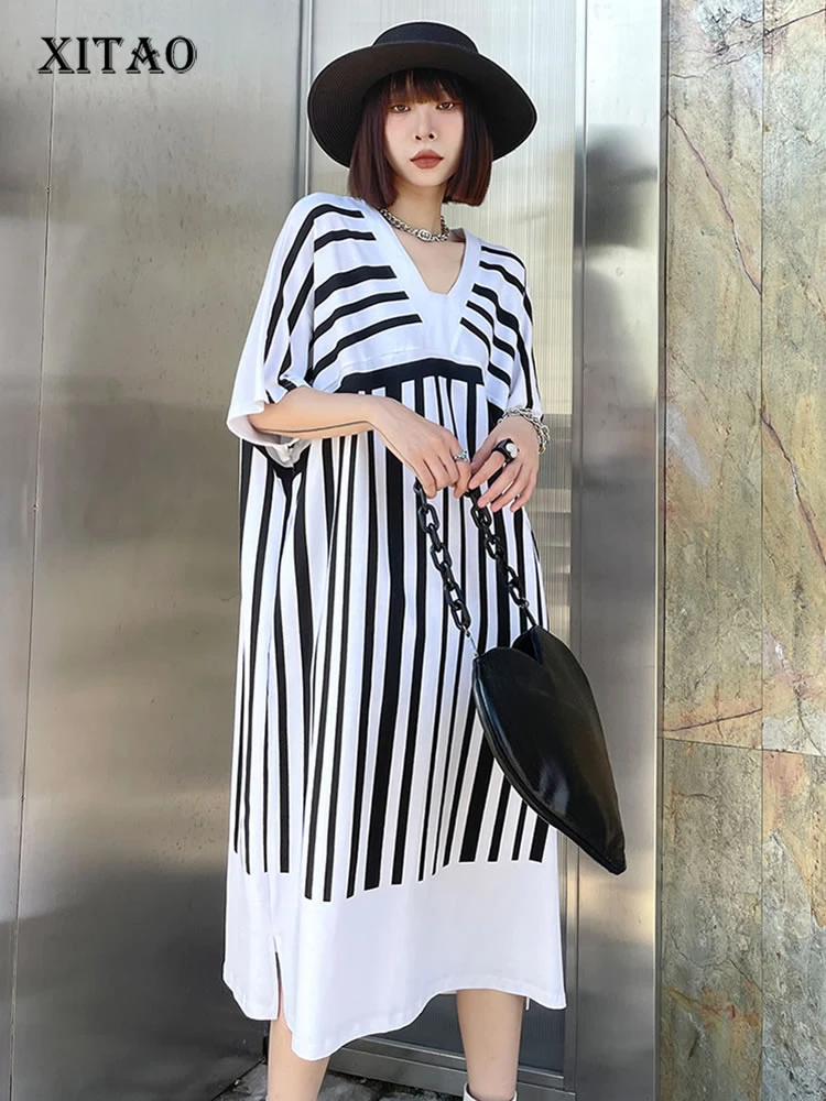 XITAO Stripe Contrast Color Dress Summer New Loose Large Size V-neck Collar Casual Fashion Patchwork Simplicity Trendy WMD1104
XITAO Stripe Contrast Color Dress Summer New Loose Large Size V-neck Collar Casual Fashion Patchwork Simplicity Trendy WMD1104