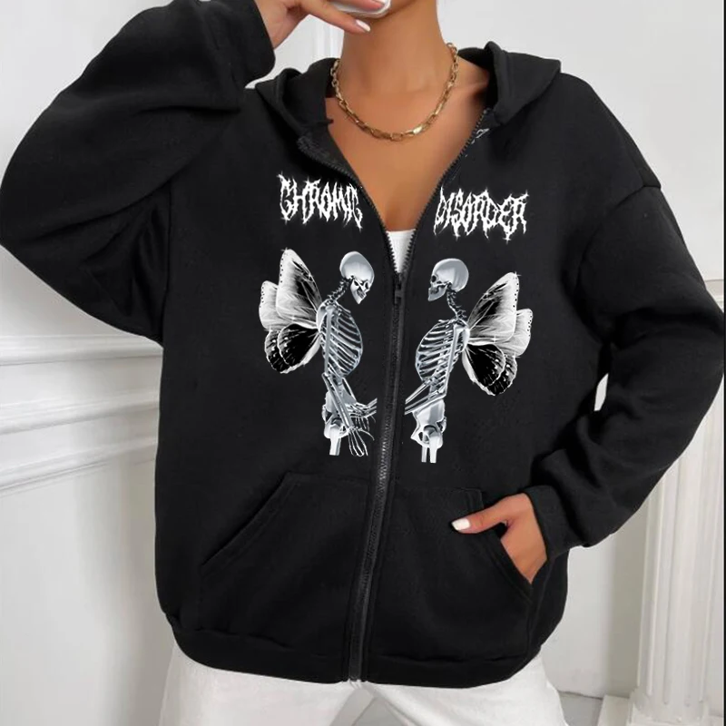 HipHop Zip-up Letter Skull Wings Print Vintage Y2K Long Sleeve Female Hoodie mujer Top Harajuku Retro Cardigan Zip Jacket Grunge
HipHop Zip-up Letter Skull Wings Print Vintage Y2K Long Sleeve Female Hoodie mujer Top Harajuku Retro Cardigan Zip Jacket Grunge
