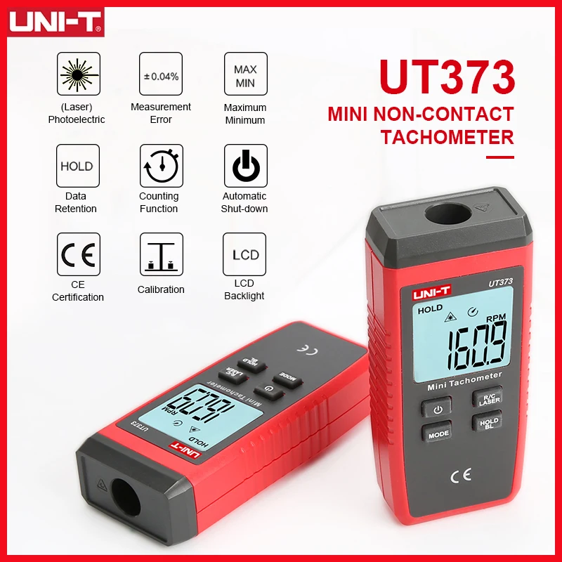 

UNI-T UT373 Digital Laser Handheld Tachometer Single Trigger Auto RPM Speed Tester Measurement Meter Non-contact LCD Backlight