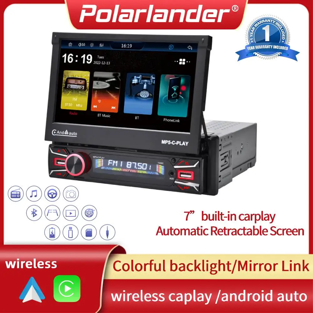 1Din 7'' Bluetooth Wireless Apple Carplay/Android Auto Car Multimedia Player Automatic Retractable Screen Mirror Link USB/TF/AUX
1Din 7'' Bluetooth Wireless Apple Carplay/Android Auto Car Multimedia Player Automatic Retractable Screen Mirror Link USB/TF/AUX