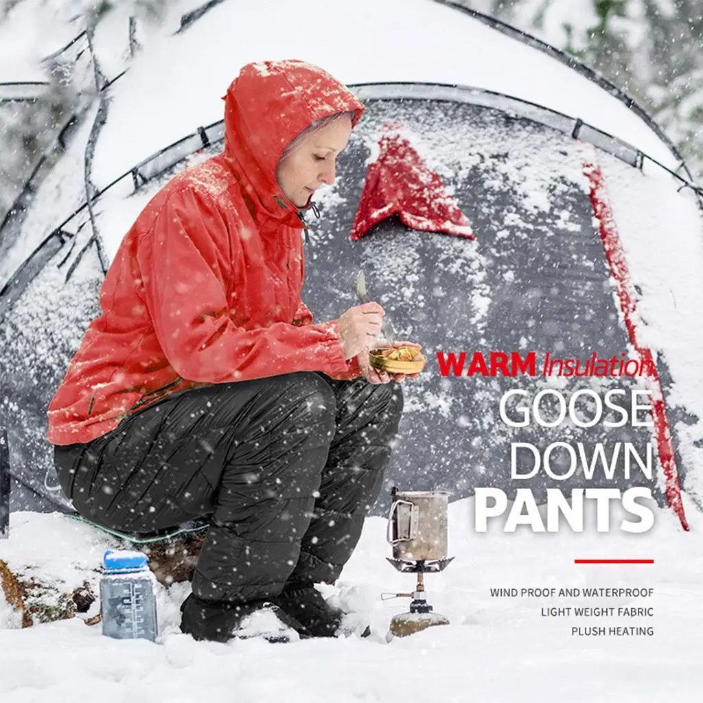 Outdoor Goose Down Pants Thermal Winter Warm Pants Waterproof Snow Breathable Hiking Camping Pants for Men Womens 
Outdoor Goose Down Pants Thermal Winter Warm Pants Waterproof Snow Breathable Hiking Camping Pants for Men Womens