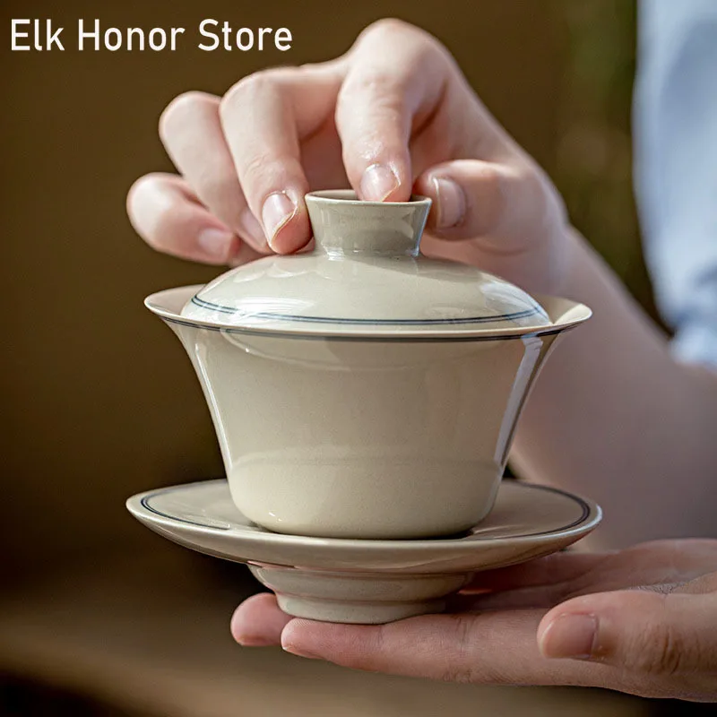 170ml Plant Grey Glaze Ceramic Tea Tureen Retro Japanese Tea Maker Gaiwan Double Line Sancai Covered Bowl Household Tea Ceremony
170ml Plant Grey Glaze Ceramic Tea Tureen Retro Japanese Tea Maker Gaiwan Double Line Sancai Covered Bowl Household Tea Ceremony