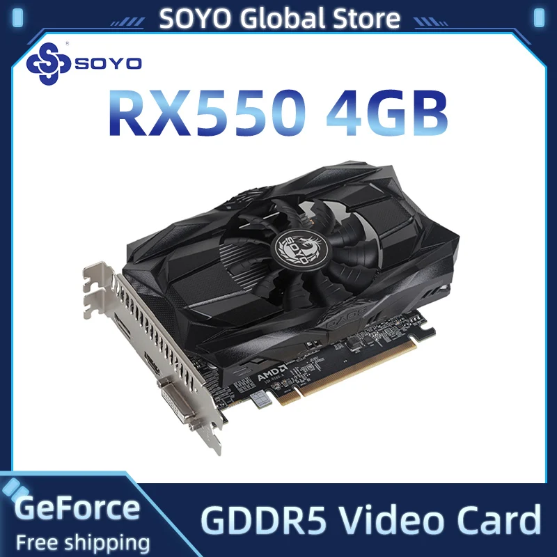 

SOYO Full New AMD GPU Radeon RX 550 4G GPU GDDR5 14nm Computer PC Gaming Video HDMI-compatible DP DVI 128Bit Graphics Card