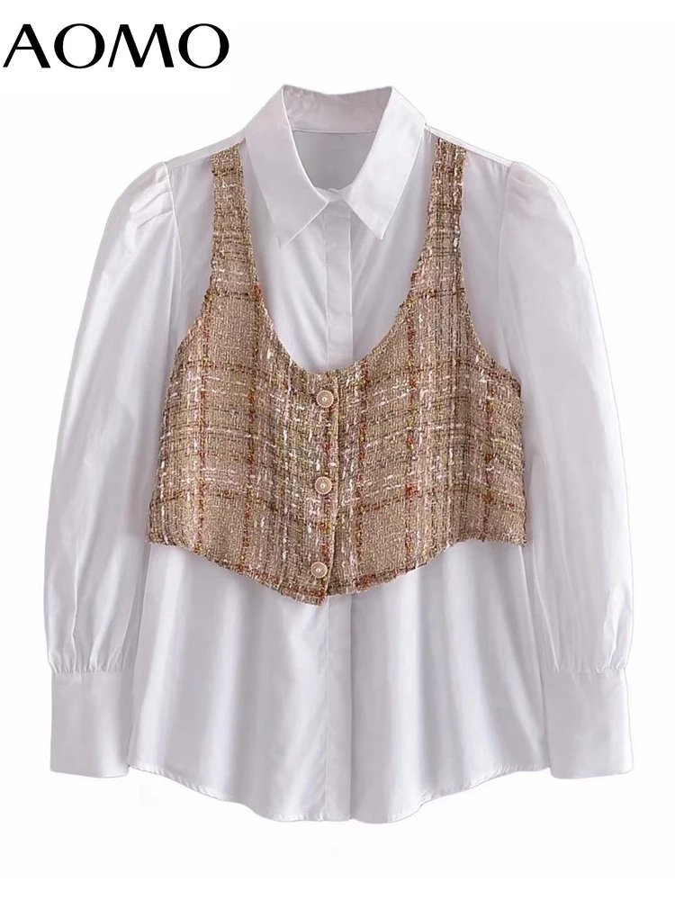 AOMO Women Vintage Tweed Patchwork Shirt Long Sleeve 2022 Chic Female High Street Loose Shirt 3H350A
AOMO Women Vintage Tweed Patchwork Shirt Long Sleeve 2022 Chic Female High Street Loose Shirt 3H350A