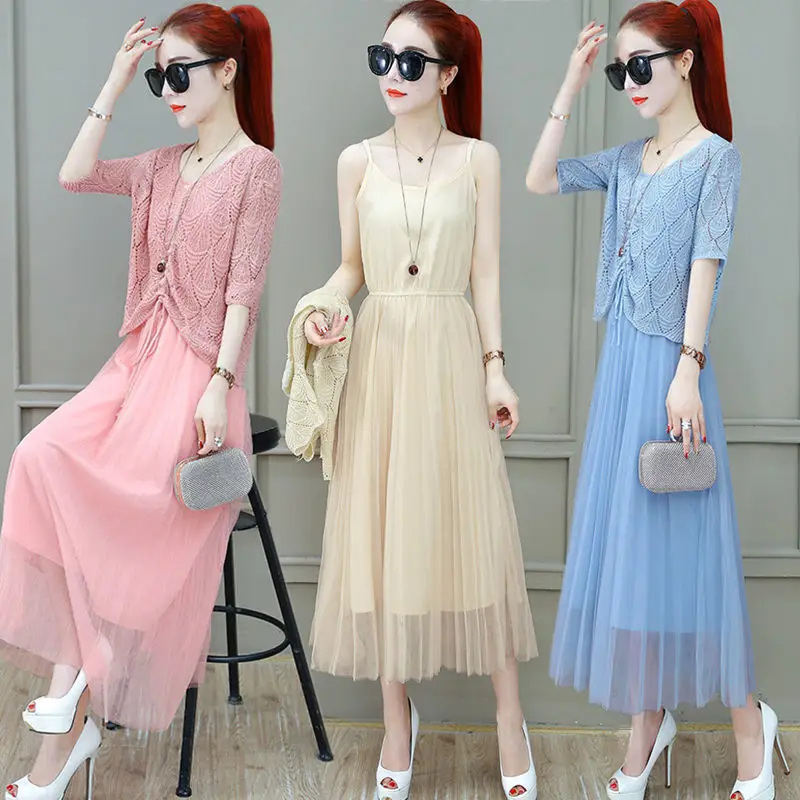 Summer Suit Dress Female Large Size 2023 New Fashion Drawstring Hollow Sweater Suspenders Mesh Casual Dress Two-piece Set E05
Summer Suit Dress Female Large Size 2023 New Fashion Drawstring Hollow Sweater Suspenders Mesh Casual Dress Two-piece Set E05