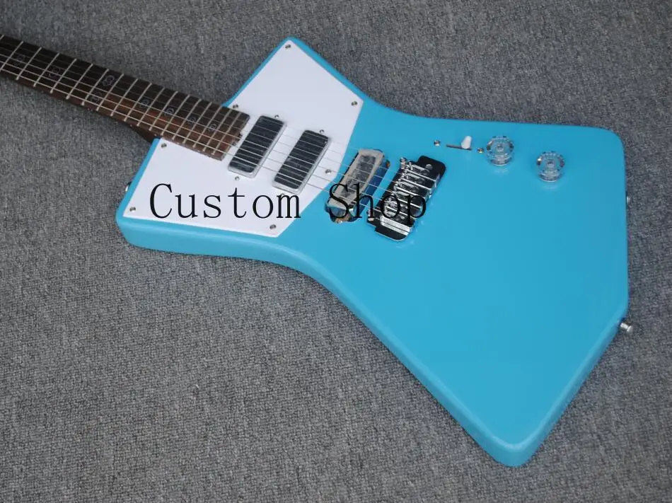 

Rare Sterling by Music STV60 ST. Vincent Blue Electric Guitar Bevel Top, 3 Mini humbucker Pickups, Tremolo Bridge