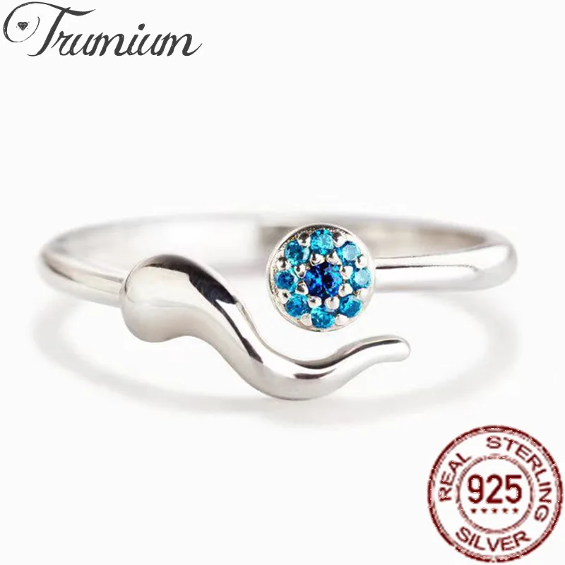 

Trumium 925 Sterling Silver Dainty Blue Eye Rings for Women Girls Horn Symbol Blue AAA Zircon Open Good Luck Finger ring Gifts