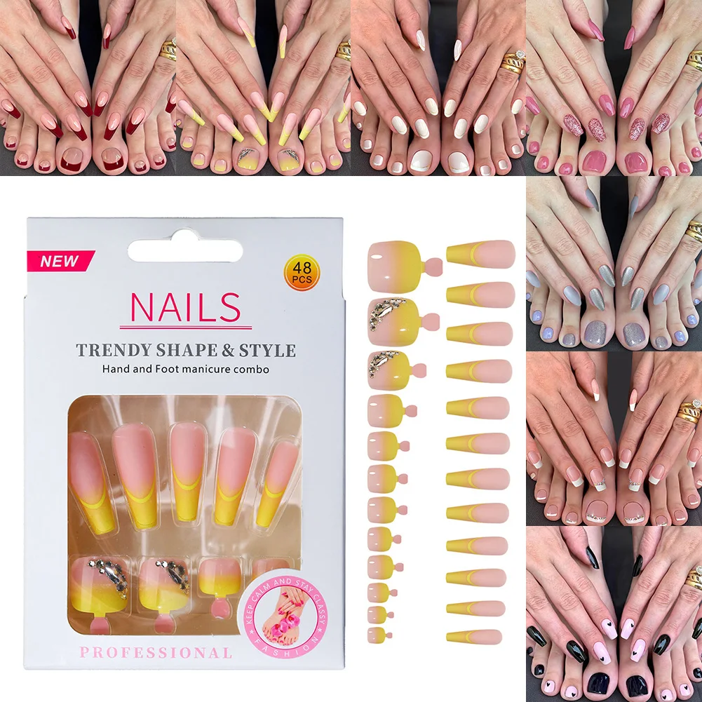 

48pcs Fake Nail Tips Set for Fingernail Toenail Reusable Press on False Nails Full Coverage Fashion Manicure Nails Set