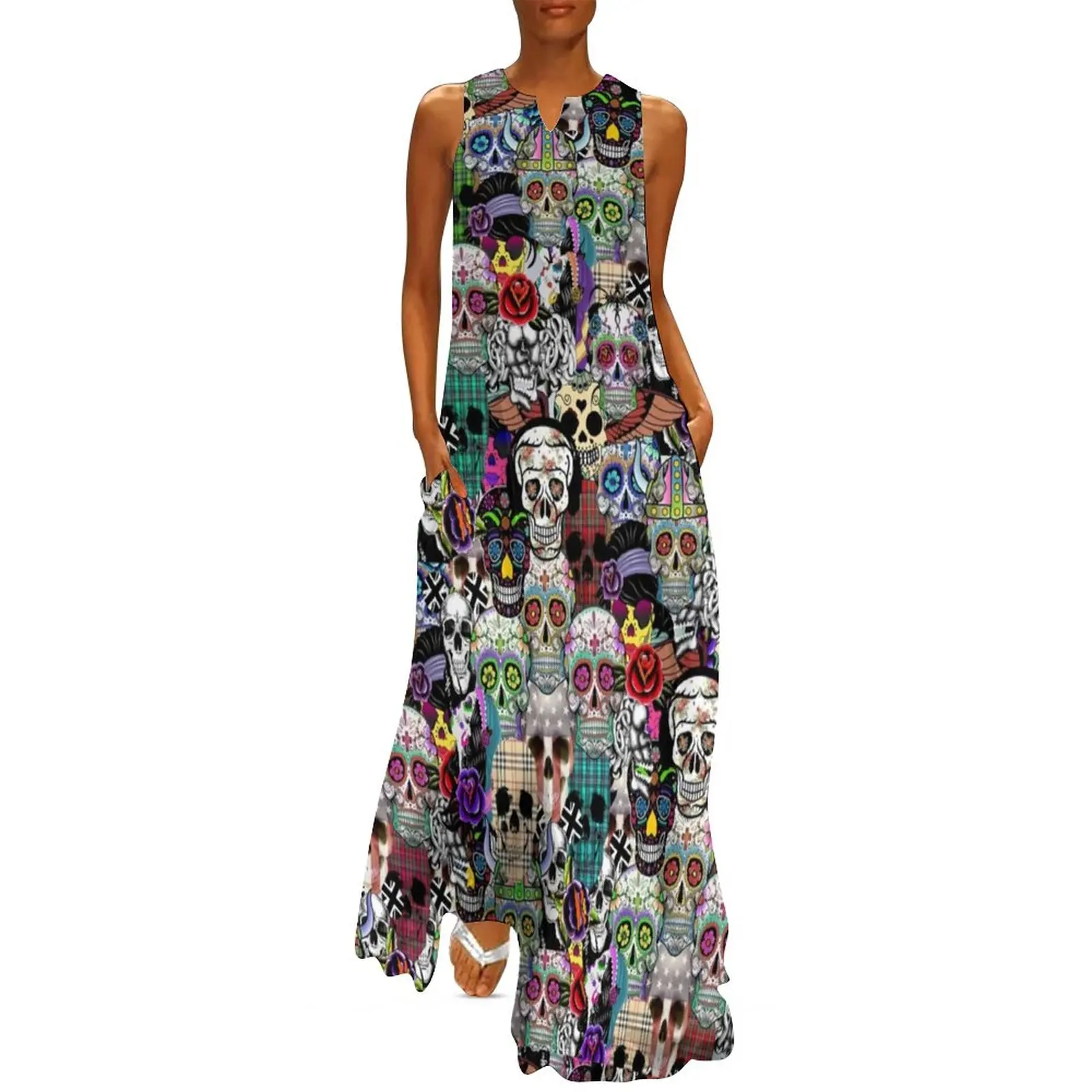 Colorful Sugar Skull Dress Abstract Plaid Skulls Design Cute Maxi Dress Street Wear Casual Long Dresses V Neck Oversize Vestidos
Colorful Sugar Skull Dress Abstract Plaid Skulls Design Cute Maxi Dress Street Wear Casual Long Dresses V Neck Oversize Vestidos