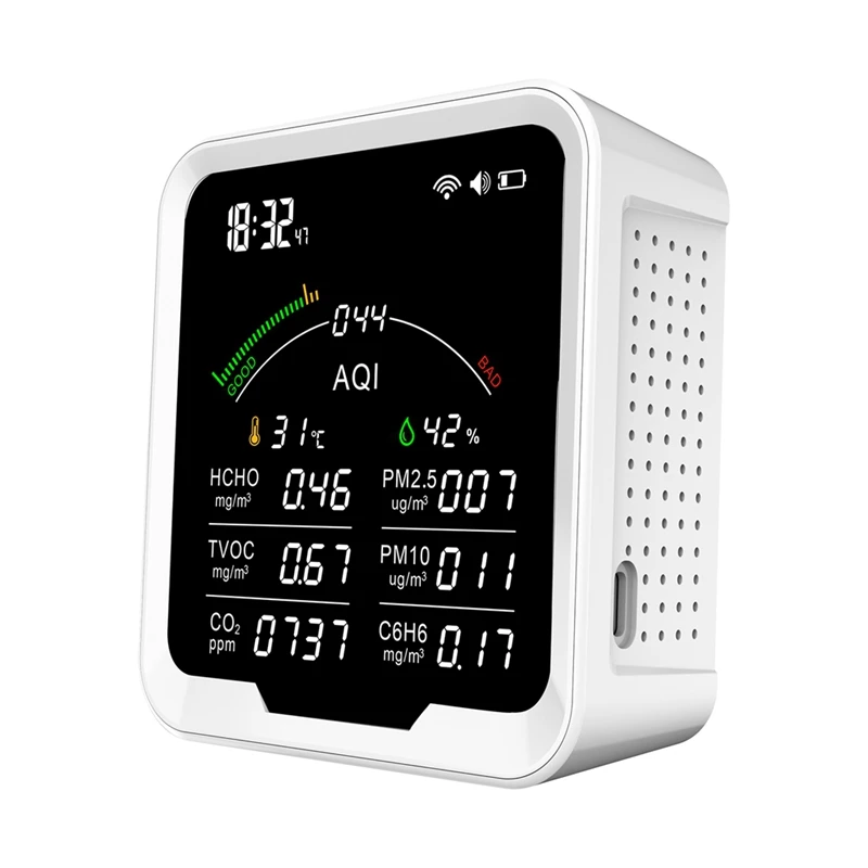 PTH-9BW TUYA WIFI Multi-Function Air Quality Monitor Clock Alarm PM2.5,PM10,HCHO,C6H6,CO2
PTH-9BW TUYA WIFI Multi-Function Air Quality Monitor Clock Alarm PM2.5,PM10,HCHO,C6H6,CO2