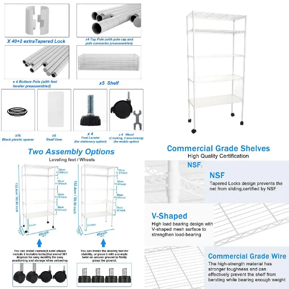 Fantastic Heavy Duty White Wire Shelf Rolling Cart with Lockable Wheels, 750lb Capacity & Adjustable.
Fantastic Heavy Duty White Wire Shelf Rolling Cart with Lockable Wheels, 750lb Capacity & Adjustable.