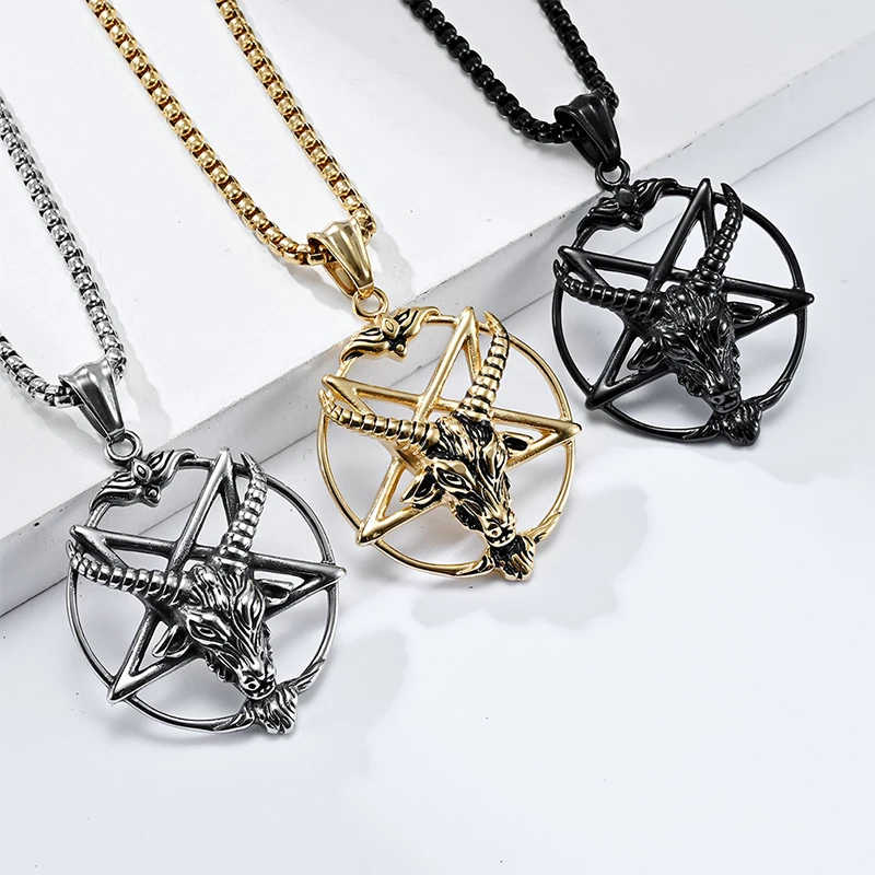 Vintage Pan God Skull Goat Head Stainless Steel Pendant Necklace for Man Satanism Occult Pentagram Metal Star Biker Jewelr Gify
Vintage Pan God Skull Goat Head Stainless Steel Pendant Necklace for Man Satanism Occult Pentagram Metal Star Biker Jewelr Gify