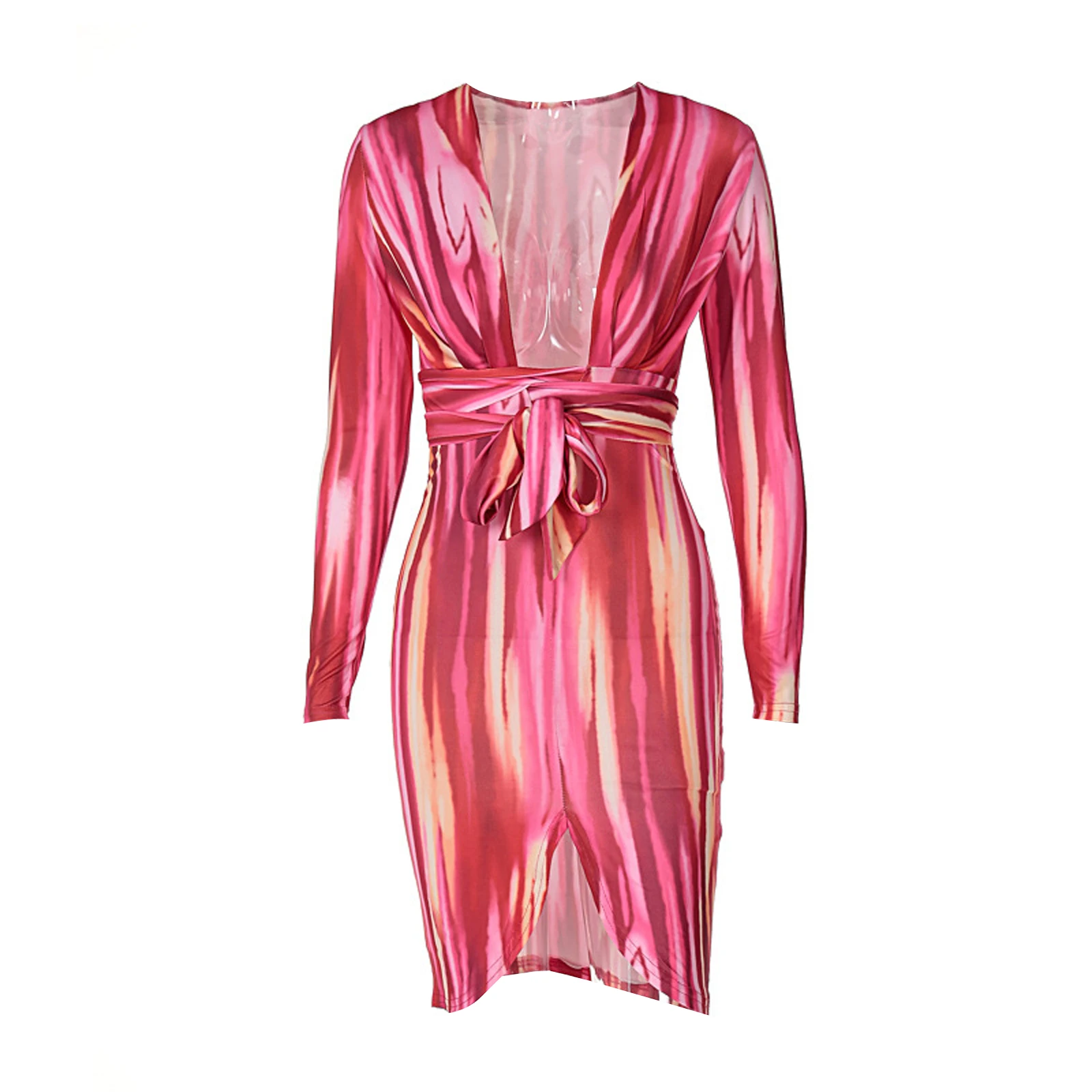 Women Digital Print Midi Dress, Long Sleeve Deep V-neck High Waist Tie-up Bodycon Dress
Women Digital Print Midi Dress, Long Sleeve Deep V-neck High Waist Tie-up Bodycon Dress