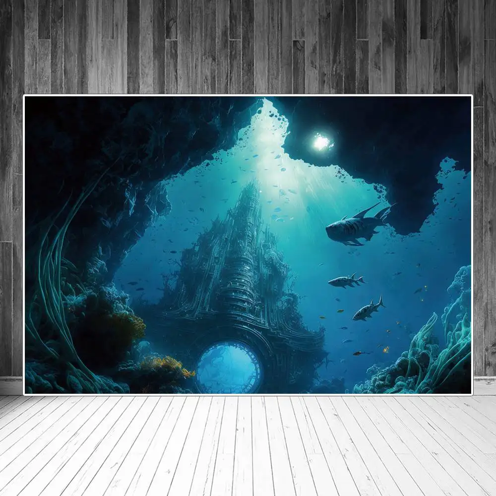 Фон для фотосъемки с изображением потерянного города подводного пейзажа 
Фон для фотосъемки с изображением потерянного города подводного пейзажа