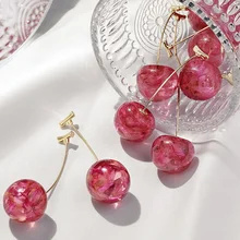Korea Accessories for Women Cherry Fruit Drop Earrings Petal Cherry Earring Red Purple Cherry Earrings for Women Designer Jewelr