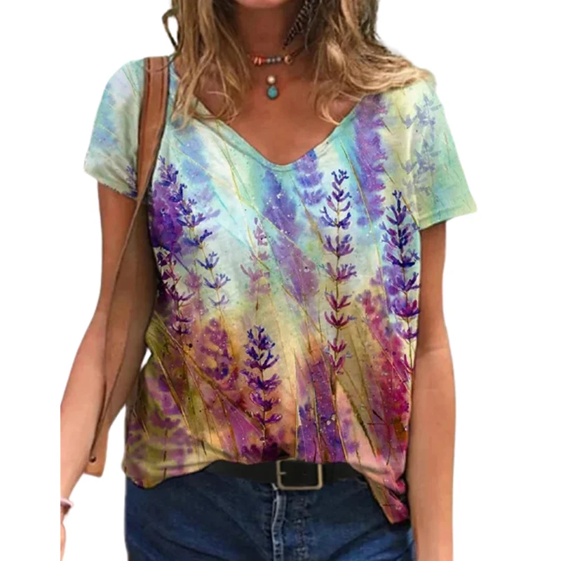 2022 Summer Women Short Sleeve Loose T-shirt Floral Print V-Neck Plus Size Casual Clothes
2022 Summer Women Short Sleeve Loose T-shirt Floral Print V-Neck Plus Size Casual Clothes