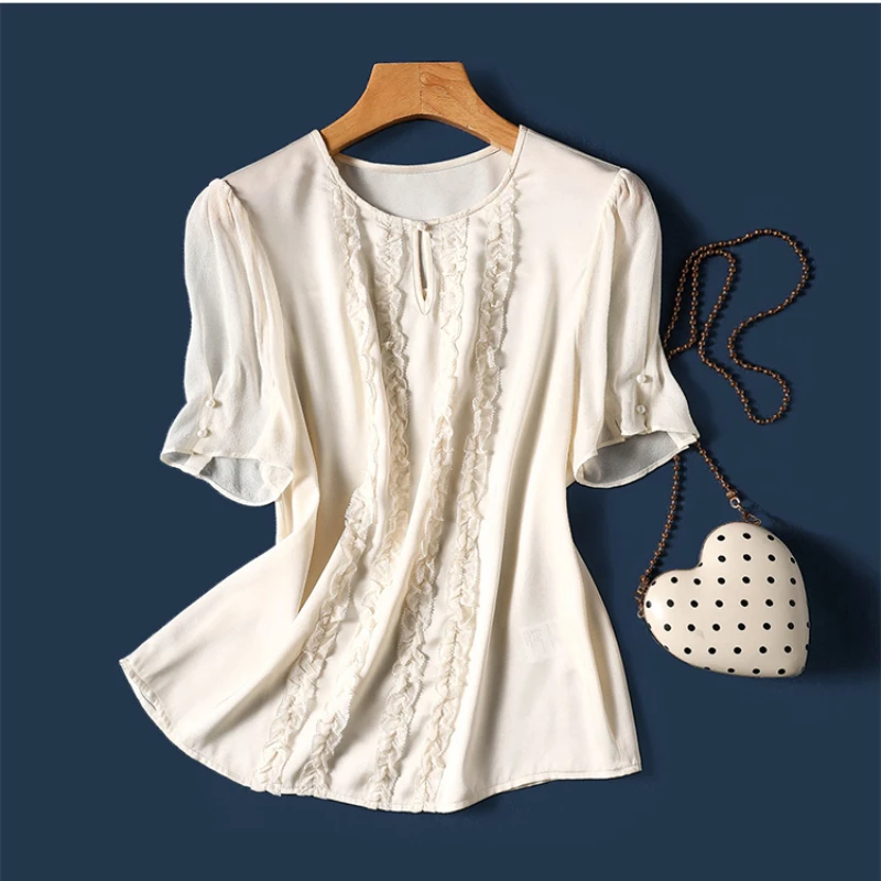 Satin Women's Shirts Summer 2023 New Silk Solid Casual Blouses Short Sleeves Loose Top O-Neck Patchwork Clothing YCMYUNYAN
Satin Women's Shirts Summer 2023 New Silk Solid Casual Blouses Short Sleeves Loose Top O-Neck Patchwork Clothing YCMYUNYAN