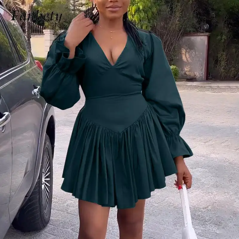 Fashion Sexy Solid Color Pleated Ruffles Dress Elegant V Neck Waisted Mini Dress New Women Flared Long Sleeve Back Zipper Dress
Fashion Sexy Solid Color Pleated Ruffles Dress Elegant V Neck Waisted Mini Dress New Women Flared Long Sleeve Back Zipper Dress