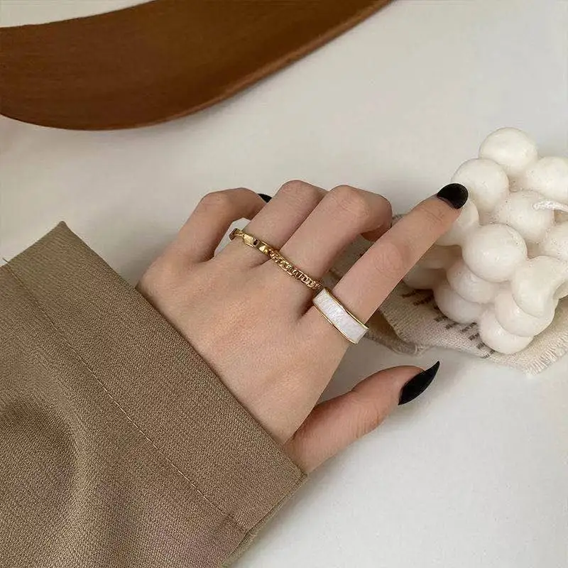 

Ins Wind Niche Luxury Ring Female Simple Korean Style Ring Three-Piece Combination Index Finger Ring Set for Women Girl Gift