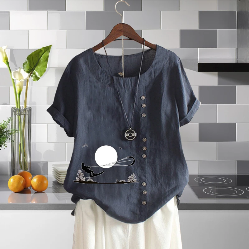 2022 Summer 11 Colors Ladies Linen T Shirts Casual Printed Solid Color Tops Vintage Round Neck Short Sleeves Loose Blouse XS-5XL
2022 Summer 11 Colors Ladies Linen T Shirts Casual Printed Solid Color Tops Vintage Round Neck Short Sleeves Loose Blouse XS-5XL