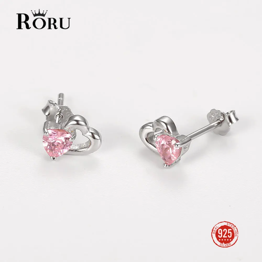 RORU Shiny 925 Sterling Silver Pink CZ Double Heart Fashion Stud Earrings for Women Charm Wedding Statement Silver Fine Jewelry
RORU Shiny 925 Sterling Silver Pink CZ Double Heart Fashion Stud Earrings for Women Charm Wedding Statement Silver Fine Jewelry