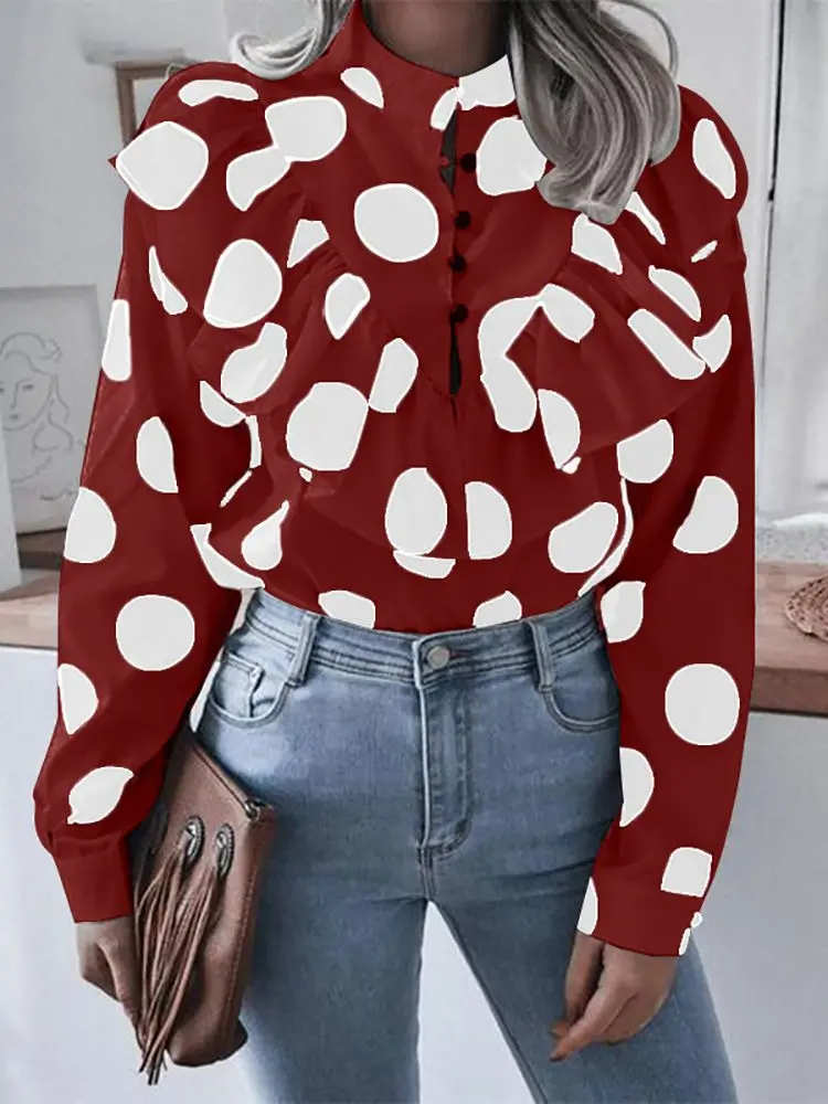 Рубашка ZANZEA женская с принтом в горошек, винтажная блузка с длинным рукавом, Элегантный Модный повседневный Свободный Топ с оборками, осень
Рубашка ZANZEA женская с принтом в горошек, винтажная блузка с длинным рукавом, Элегантный Модный повседневный Свободный Топ с оборками, осень