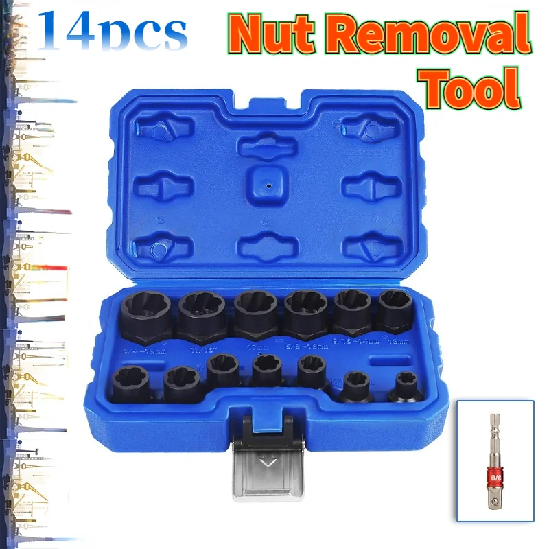 14PCS Car Tool Nut Removal Tool Damaged Lug Nut Lock Remover Twist Socket Set Wheel Nut Socket Screw Extractor Tool Automotive
14PCS Car Tool Nut Removal Tool Damaged Lug Nut Lock Remover Twist Socket Set Wheel Nut Socket Screw Extractor Tool Automotive