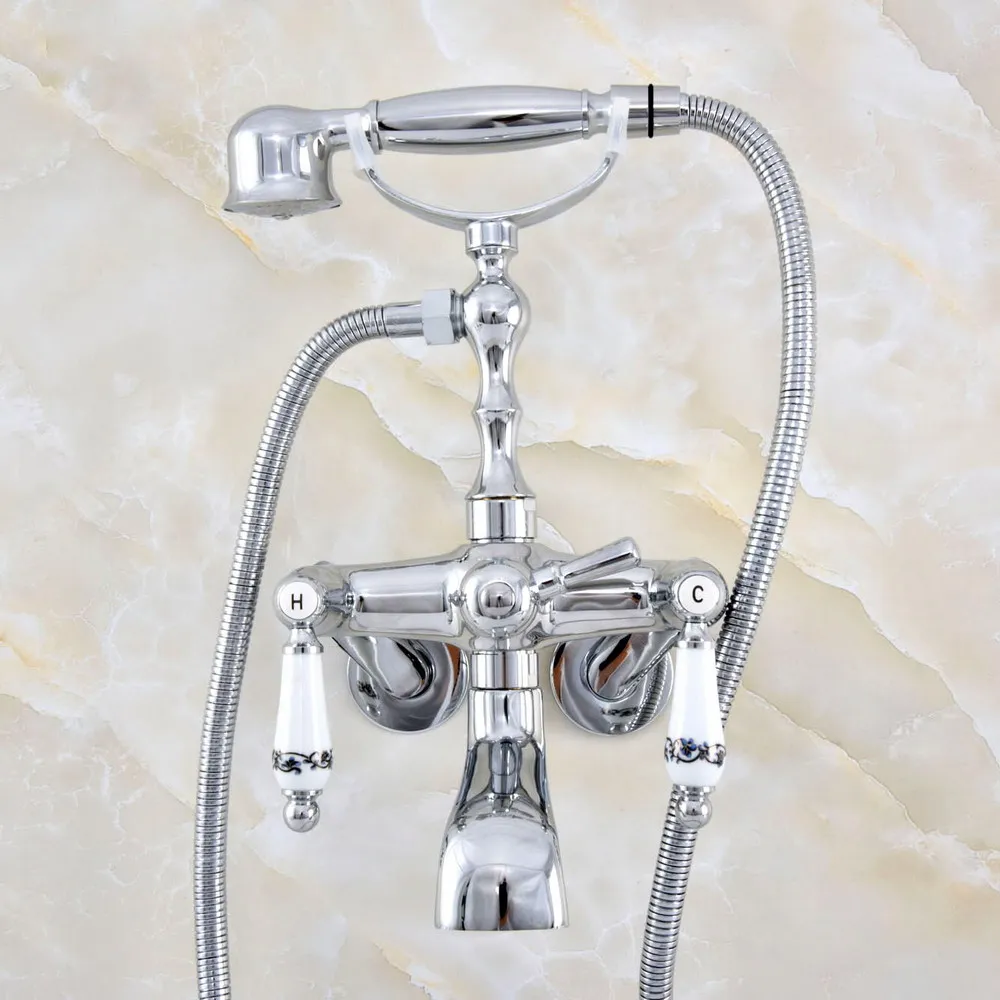 Polished Chrome Brass 3-3/8" Tub Mount Clawfoot Tub Faucet Mixer Tap With Hose & Spray Wall Mounted Dual Ceramic Handles mqg423
Polished Chrome Brass 3-3/8" Tub Mount Clawfoot Tub Faucet Mixer Tap With Hose & Spray Wall Mounted Dual Ceramic Handles mqg423