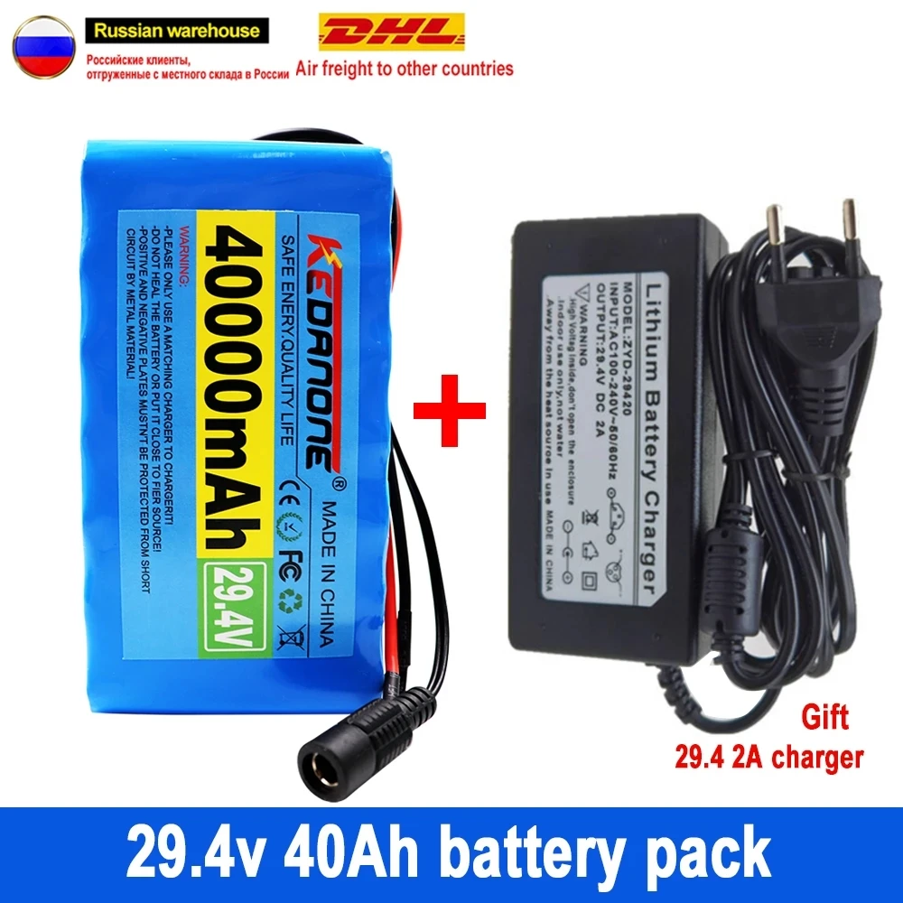 

Electric Bike Moped 24V 30Ah 7S3P 18650 Li-ion Battery Pack 29.4V 40000mAh Electric Scooter Li-Ion Battery Pack + 2A Charger