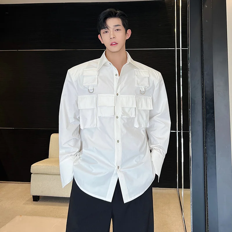 Рубашка SYUHGFA на плечо для мужчин, трендовая одежда в стиле сафари, с несколькими карманами, Модный Топ с длинным рукавом, однотонная, на осень
Рубашка SYUHGFA на плечо для мужчин, трендовая одежда в стиле сафари, с несколькими карманами, Модный Топ с длинным рукавом, однотонная, на осень