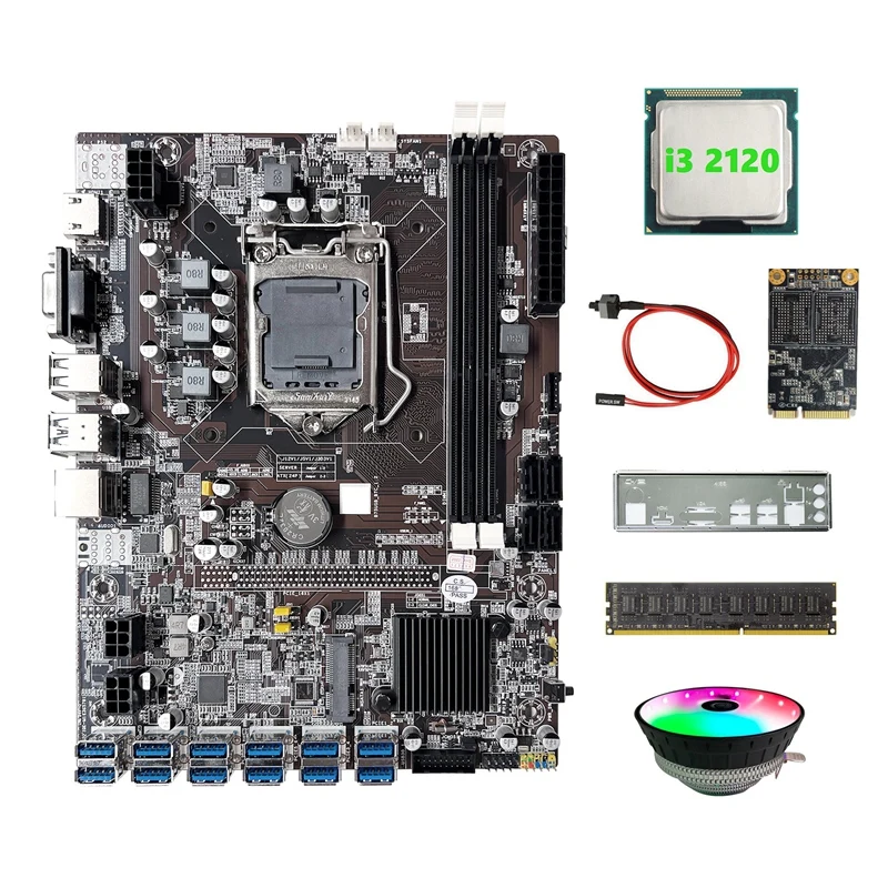 Материнская плата B75 ETH для майнинга с 12XPCIE на USB + I3 2120 ЦПУ + DDR3 8 ГБ ОЗУ + 128 Гб SSD + RGB вентилятор + кабель переключателя + перегородка материнская ...
Материнская плата B75 ETH для майнинга с 12XPCIE на USB + I3 2120 ЦПУ + DDR3 8 ГБ ОЗУ + 128 Гб SSD + RGB вентилятор + кабель переключателя + перегородка материнская ...