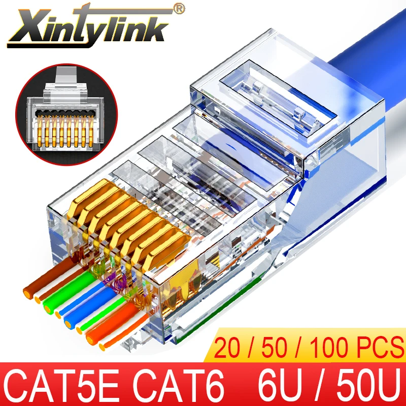 

xintylink rj45 connector cat6 cat5e 50U/6U ethernet cable plug utp 8P8C rj 45 cat 6 network lan jack cat5 internet high quality