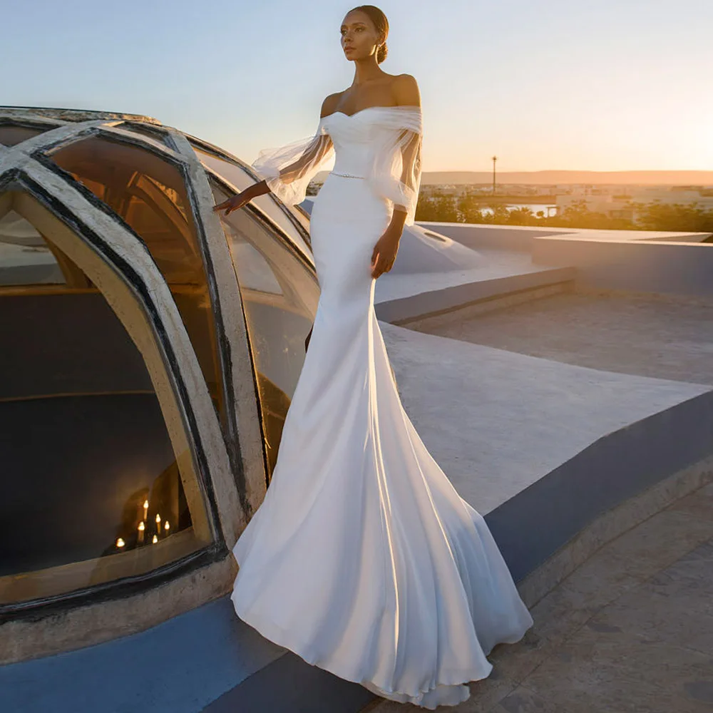 Simple Mermaid Satin Wedding Dresses Ladies V Neck Off The Shoulder Bridal Gowns Sexy Backless Court Train Wedding Accessories
Simple Mermaid Satin Wedding Dresses Ladies V Neck Off The Shoulder Bridal Gowns Sexy Backless Court Train Wedding Accessories