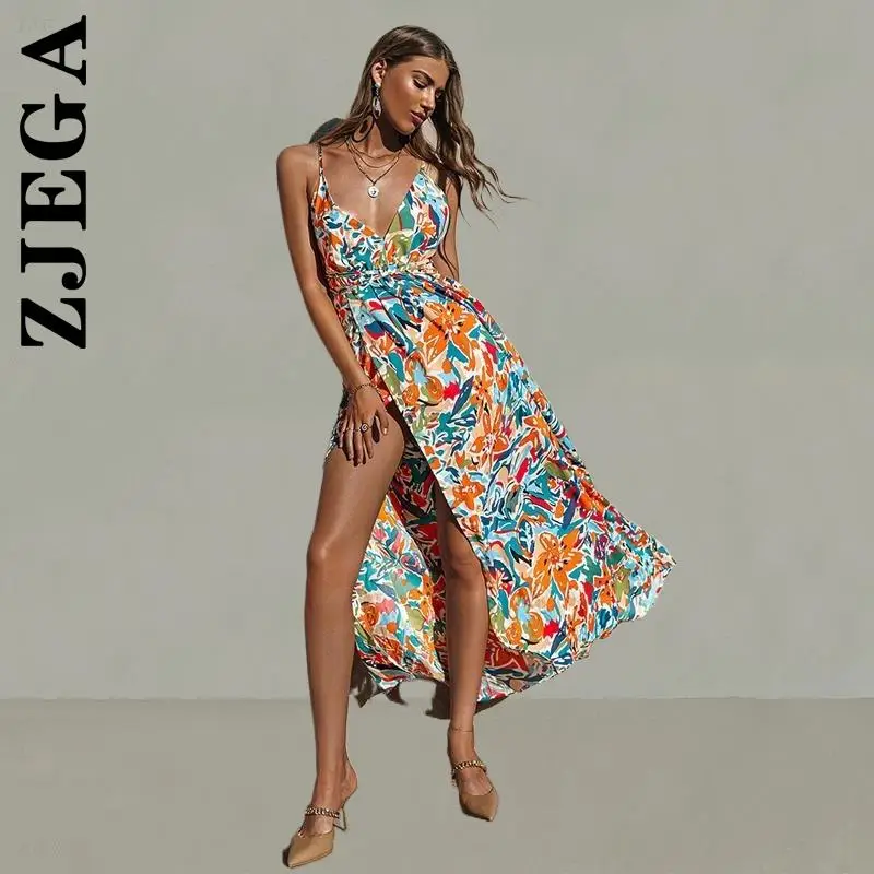 Zjega Fashion Dress Women Vintage V-neck beach print straps backless summer party dress Party Dresses Soft Leisure Vestidos
Zjega Fashion Dress Women Vintage V-neck beach print straps backless summer party dress Party Dresses Soft Leisure Vestidos