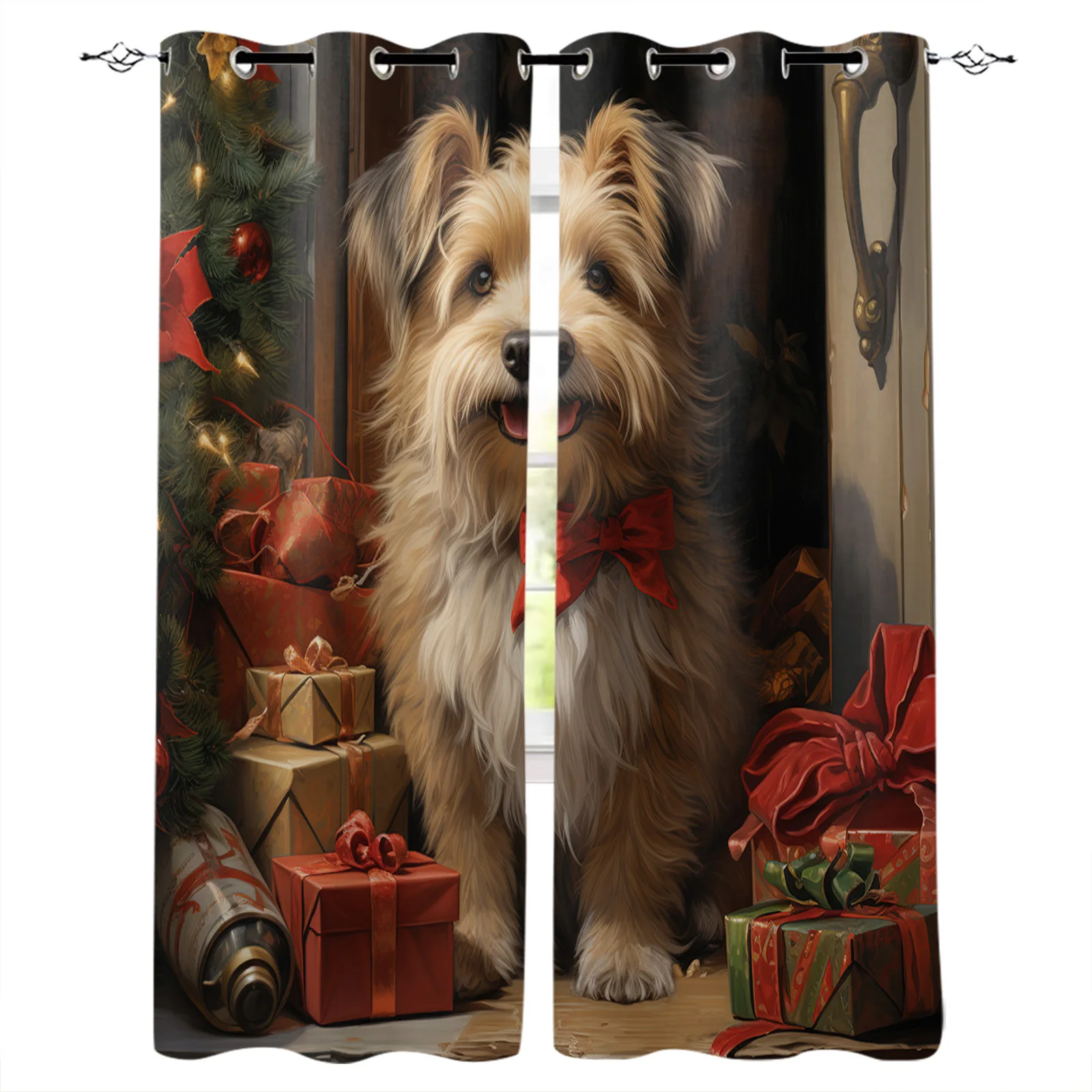 Рождественская картина маслом, собака, подарок, Современная фотосессия для гостиной, девушки, мальчика, спальни, кухни, длинные оконные занавески, Cortinas 
Рождественская картина маслом, собака, подарок, Современная фотосессия для гостиной, девушки, мальчика, спальни, кухни, длинные оконные занавески, Cortinas