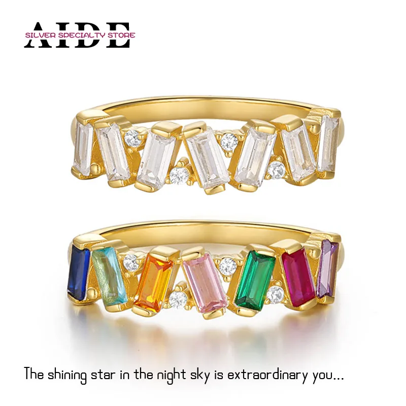 AIDE 925 Sterling Silver Geometry Colorful Zircon Ring for Women Delicate Rings Wedding Personality Jewelry Anillos Plata Bague
AIDE 925 Sterling Silver Geometry Colorful Zircon Ring for Women Delicate Rings Wedding Personality Jewelry Anillos Plata Bague
